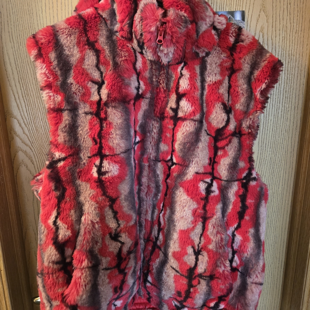 Supreme Red and Black Furry Vest